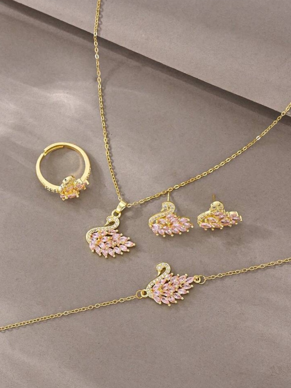 Kohl's Gold-Tone Necklace & Swan Jewelry Set with Pink Accents
